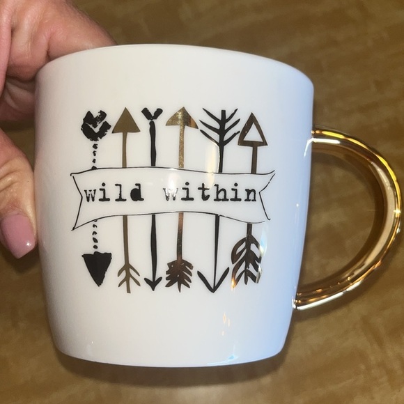 Slant Collection White Mug with Gold Handle and Black & Gold Design Wild Within - Picture 4 of 7